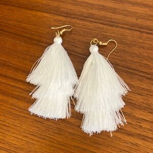 New White chandelier tassel earrings with Gold hanging